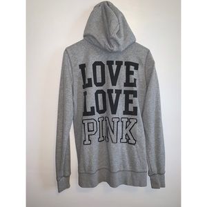 Longline Grey PINK Victoria’s Secret Zip Up Hoodie